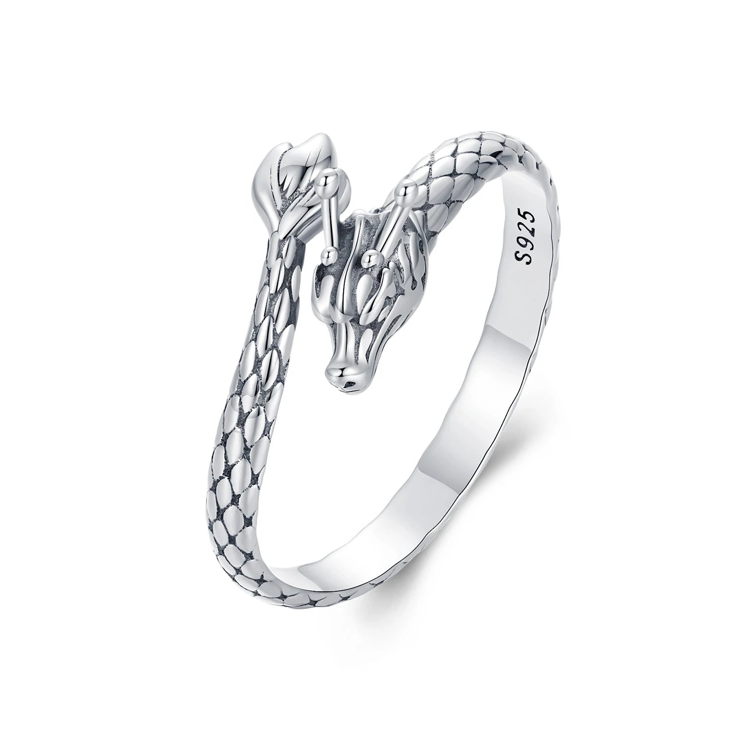 Vintage 925 Sterling Silver Dragon Opening Ring for Women Lucky Gothic Animal Stackable Rings Party Punk Hiphop Gift SCR1018-