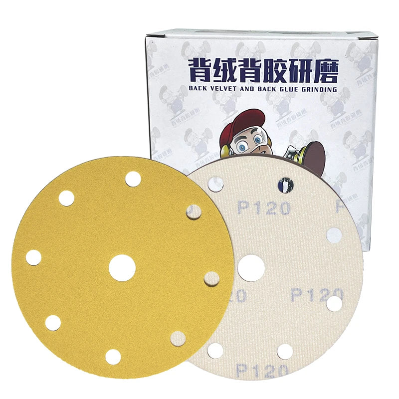 2000pcs Carton Gold Sand Paper Discs 6 Inch Hook & Loop Sand Disc 120/150/180/240/320/600 Grits for Random Orbital Sandpaper