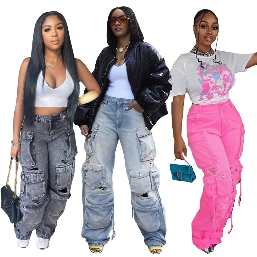 Hot New Denim Three-dimensional Multi-pocket Retro Casual Multi-pocket Jeans