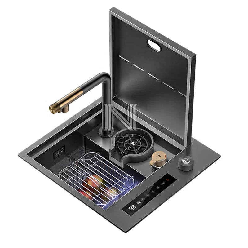 4542 New Technology Single Nano Black Hidden Digital Smart Kitchen Sink 45x42cm Handmade Undermount Dishwasher Compatibility