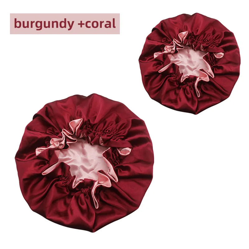 Double Layers High Quality Satin Hair Bonnet Mommy and Me Bonnets for Adult and Kids Shower Cap