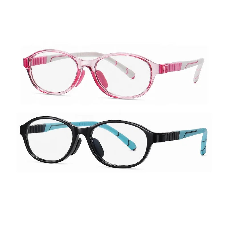 Ultra Lightweight TR90 Optical Glasses Frames for Kids Dual Blue Color Round Style Flexible Silicone Hinge 820 Oval Sport Sty