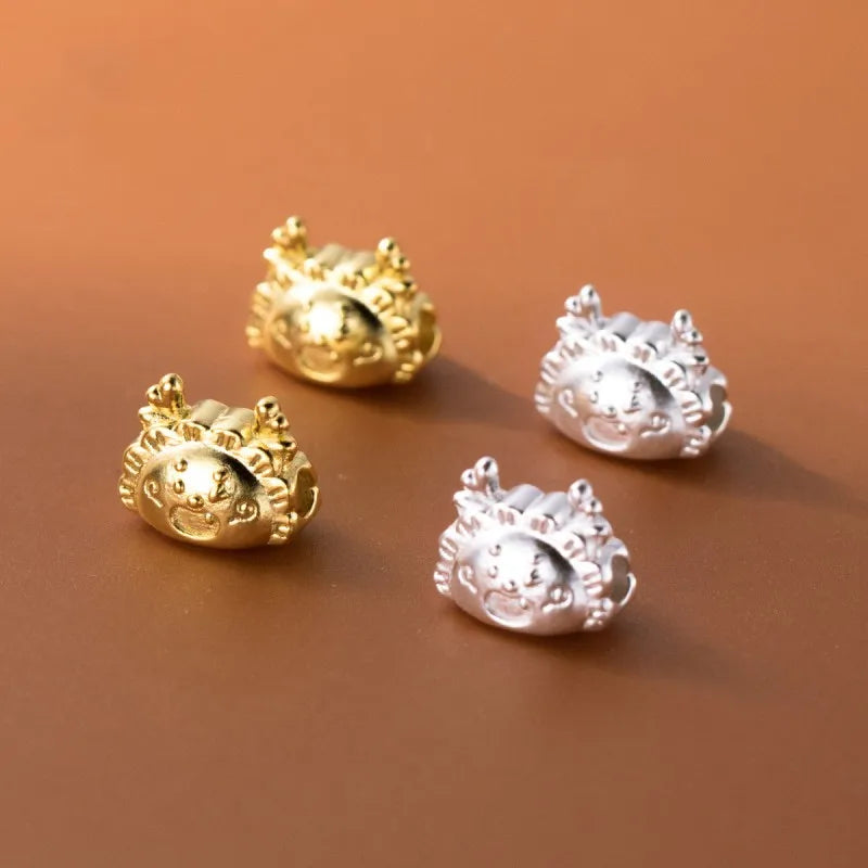 Fashion 18K Gold Plated 3D Designer Dragon Head Spacer Beads 925 Sterling Silver Charms for Girls Kids Bracelet Jewelry Makin