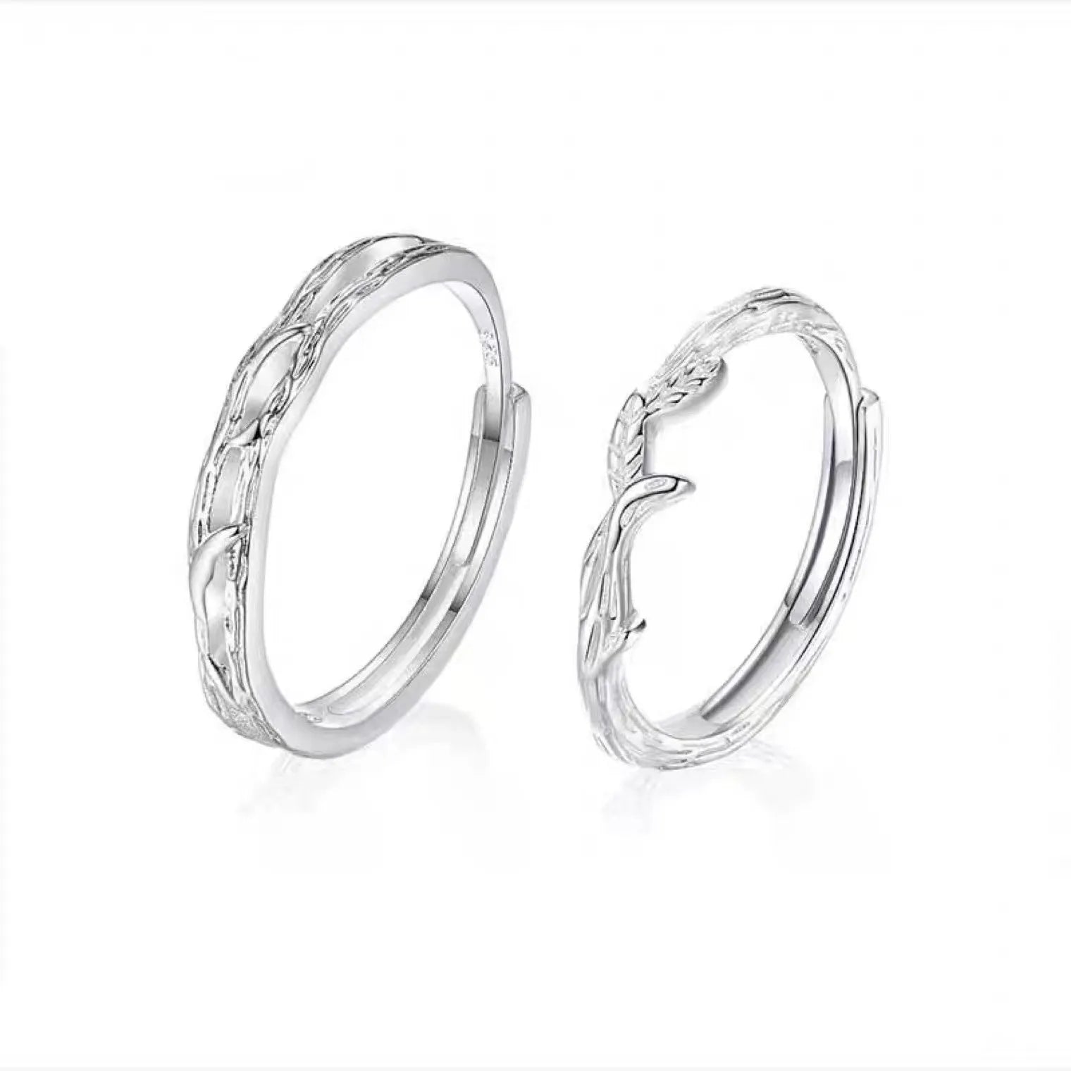 Wholesale Silver 925 Jewelry Adjustable Geometric Pure S925 Sterling Silver Pair Eternity Promise Couple Wedding Ring Set