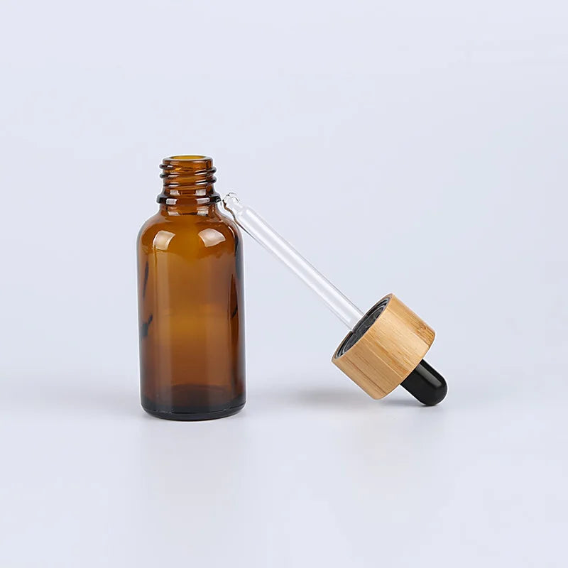50ml Bamboo Dropper Essential Oil Amber Glass Bottle with Durable Bamboo Cap Women Use Travel Partner