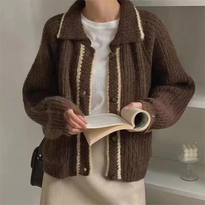 Women Cardigan Sweater Lady Cardigan Warm Knitted Sweater Jacket Pocket Embroidery Fashion Knit Cardigans Coats