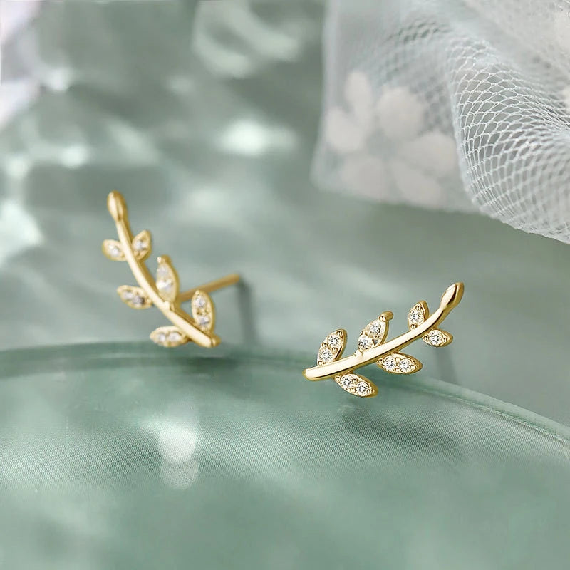 CAOSHI Cute Leaves Design Zirconia Gold Silver Plating Earrings Factory Direct Sales Women Wedding Stud Jewelry Earrings OEM/