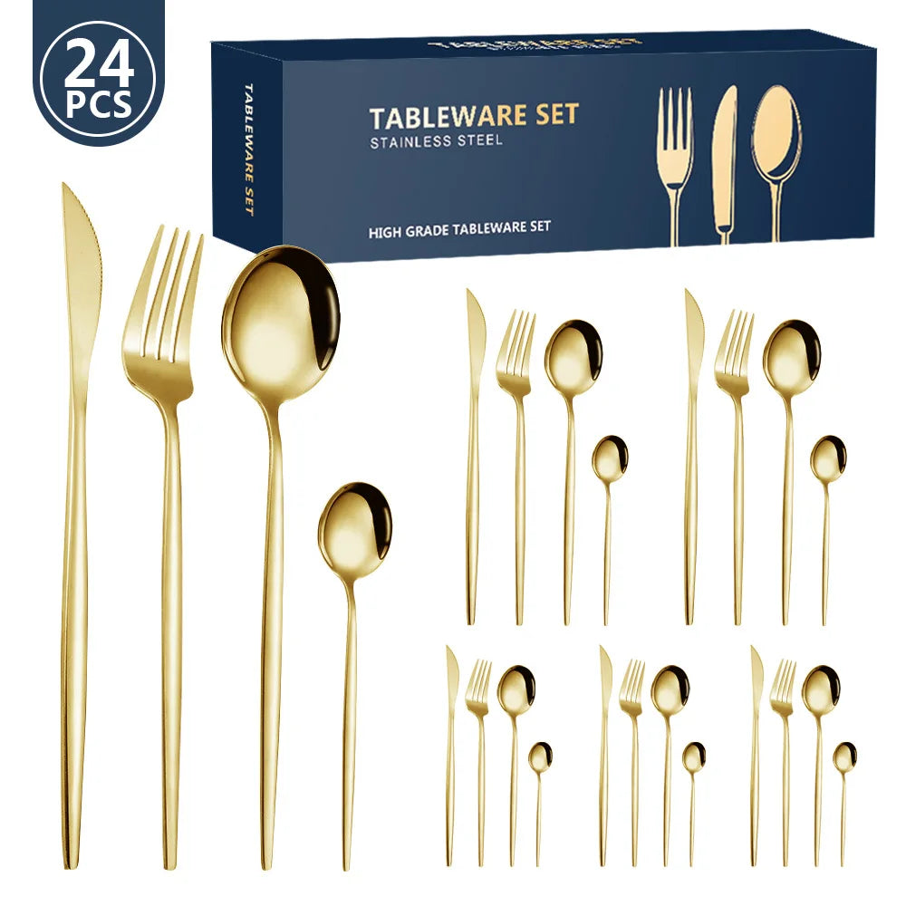 Hot Selling 24 Sets of Stainless Steel Tableware Knife Fork and Spoon 6 People Hotel Western Steak Knife Fork and Spoon