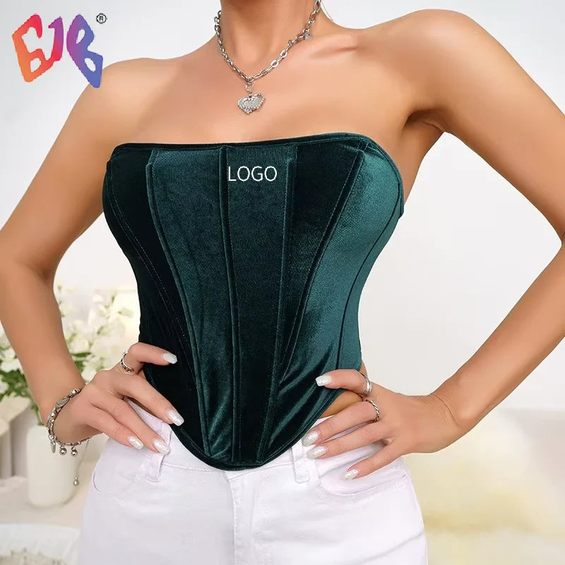 Vintage Palace-Style Velvet Corset Top  Strapless Slim Fit Waist-Cinching Backless Bustier for Women