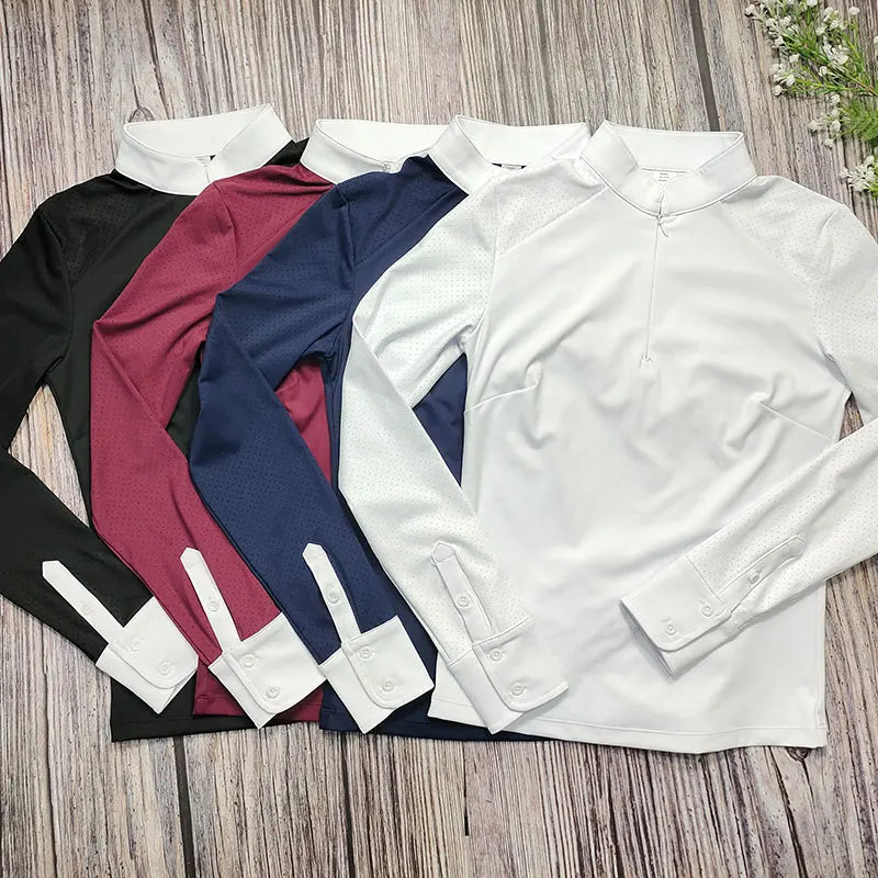 Women Mesh Quick Dry Long Sleeve Show Tops Horse Riding Equestrian Female Base Layer Competition Shirts