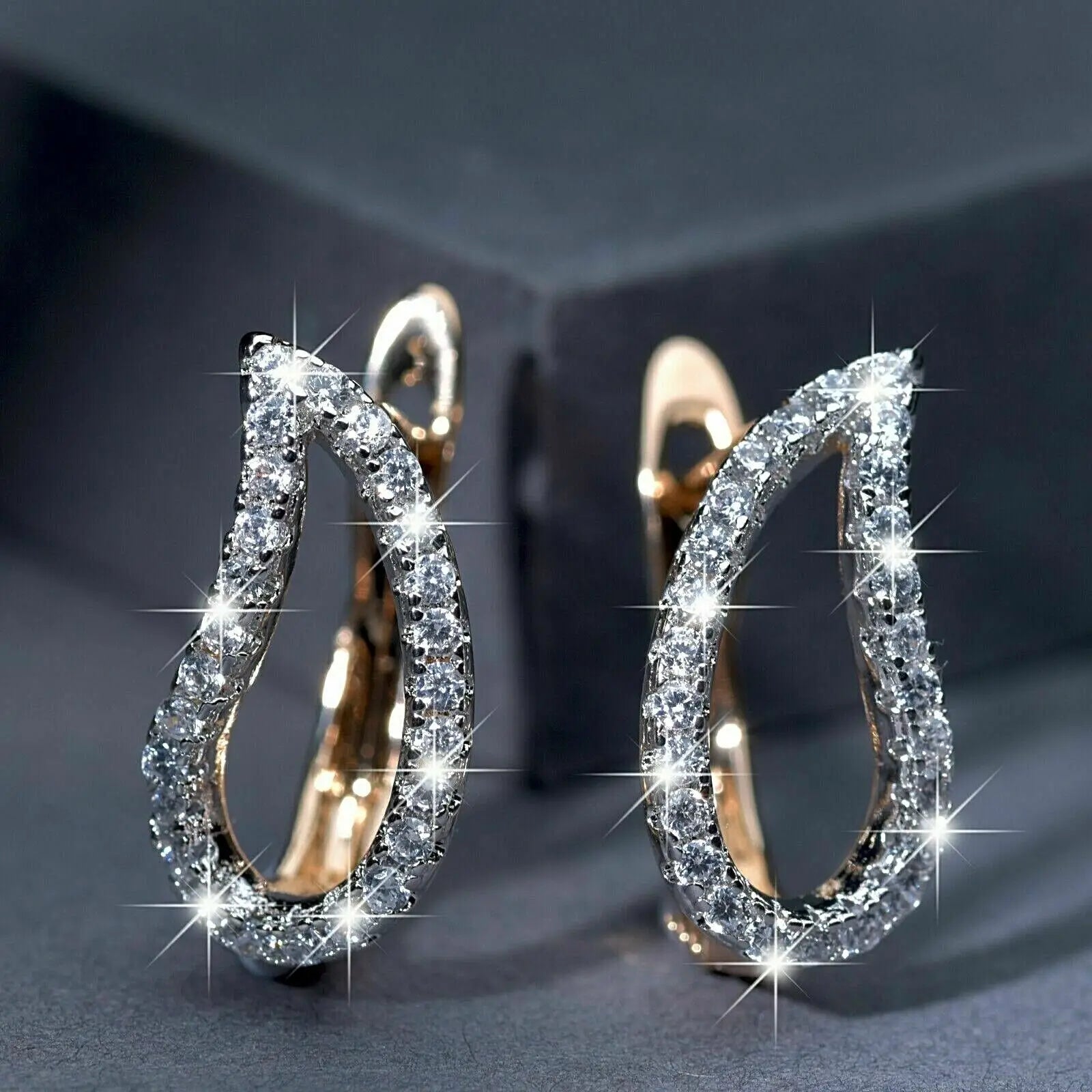 CAOSHI Fancy Leaf-shaped Earrings for Women Two Tone Design Luxury Cubic Zirconia Bridal Jewelry Wedding Earrings Chic Earrin