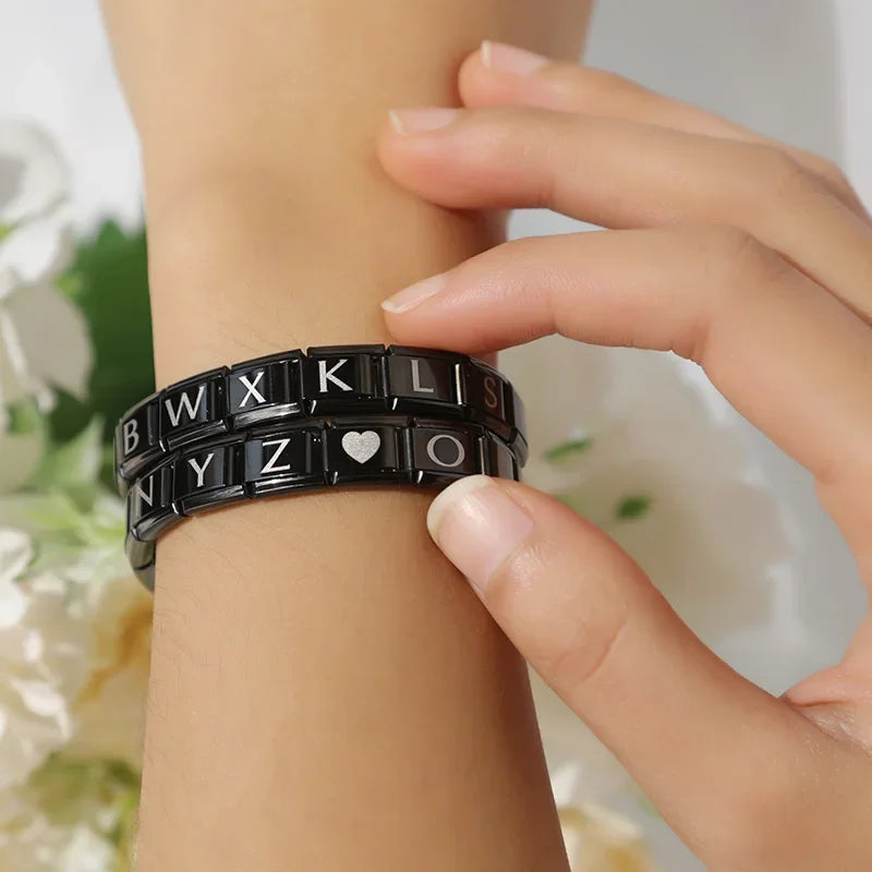 Hapiship New Original Daisy Black 26 Letters A-Z Italian Links Charm Fit 9mm Bracelet Stainless Steel Jewelry DIY Making DJ32