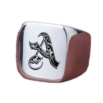 26 English Initials Stainless Steel Ring Men's Retro Punk square Glossy 19MM Trendy Men's Fashion Jewelry Rings Custom Wholes