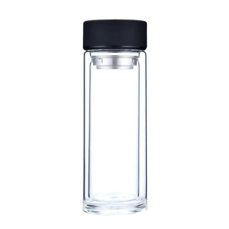 Portable clear Double Thickened Heat-resistant Glass Water Bottle