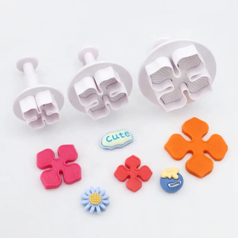Xgs-018 Plastic Biscuit Mold Pincushion Flower Shaped Spring Button Fondant Mould Plunger 3 Pcs Cookie Cutter Children Diy So
