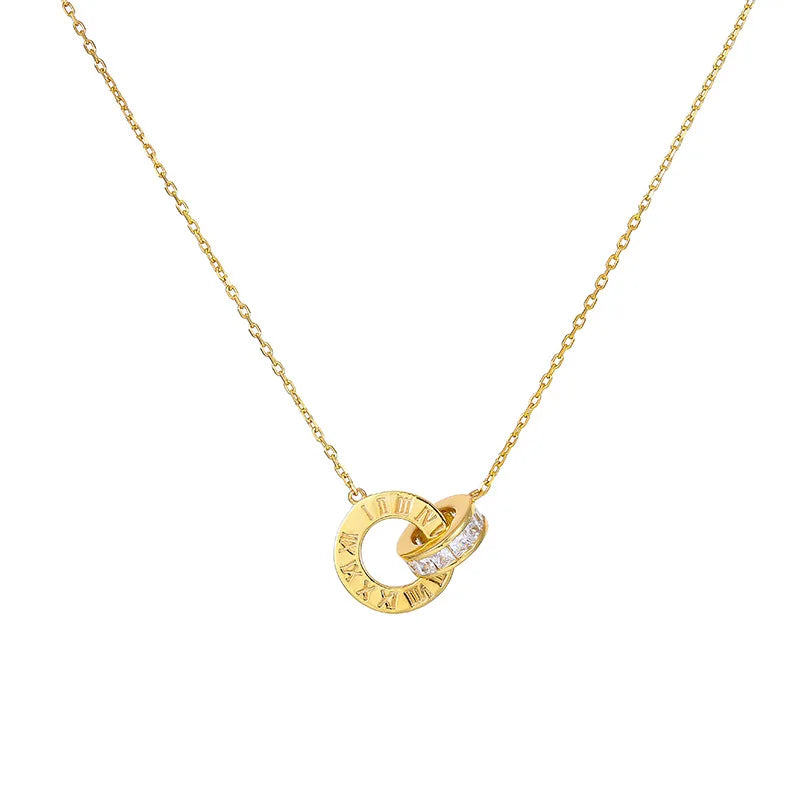 Square Zircon Rome Digital Gold Plated Rose Gold Women Necklace 925 Sterling Silver