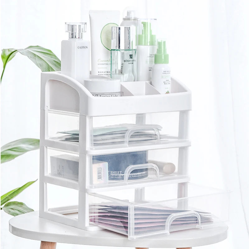 Transparent Plastic Modern Rectangle Office Organizer Desktop Storage Drawer 3-Layer Injection-Molded Design for Makeup Items