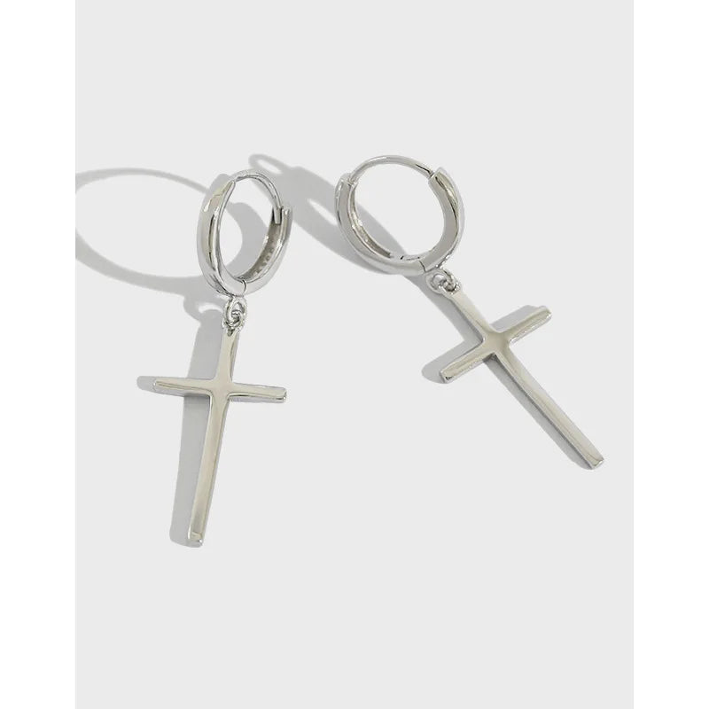 S925 Sterling Silver Glossy Cross Hoop Earrings Minimalist Fashion Designer Earrings Fashion Jewelry Earrings Women