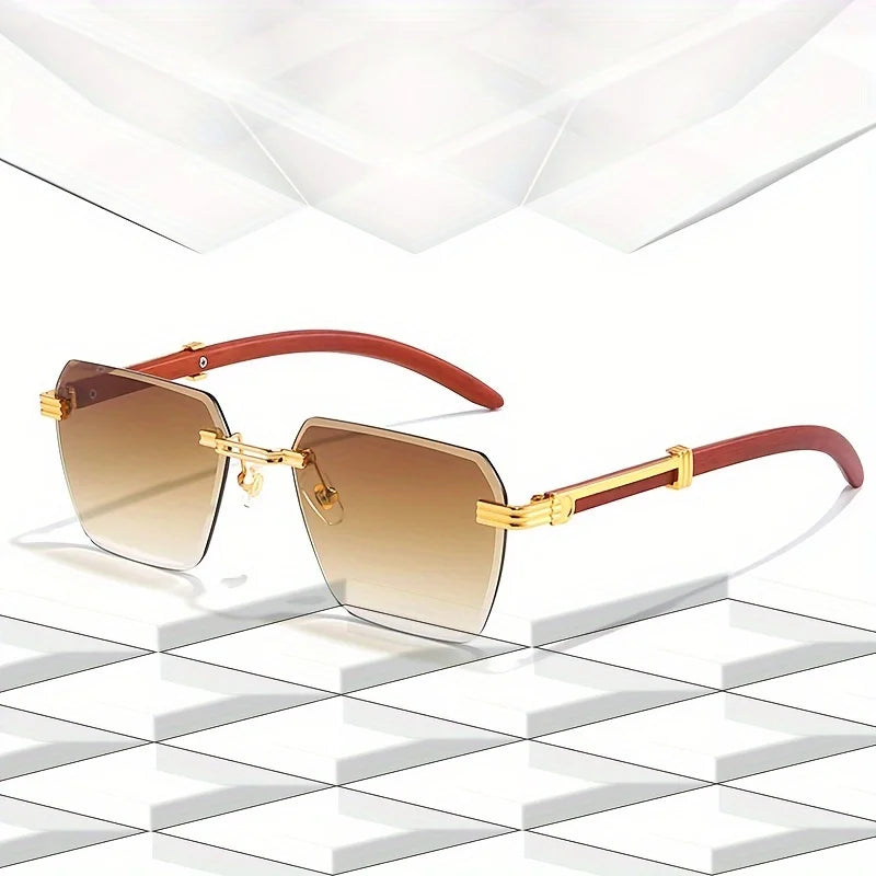 HBK 2024 Retro Frameless Rimless Sunglasses for Men Women with UV400 Anti-Glare & Anti-Radiation Alloy Frame