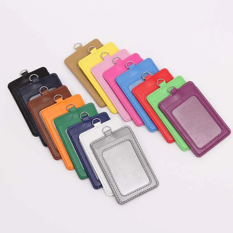 Promotional Wholesale Vertical Removable With 2 Credit Card Slots Pu Leather Id Badge Card Holder