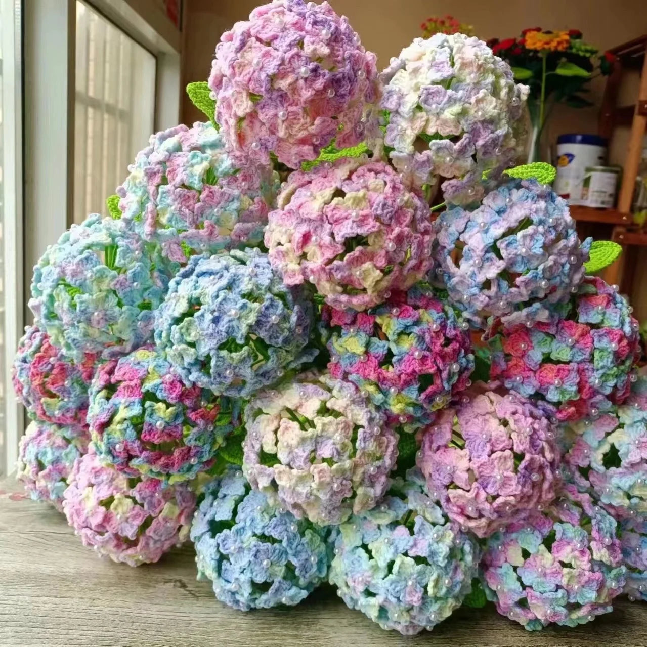 Valentine's Day Gift Handmade Artificial Hydrangea Flower Hand Knitted Flower Woven Crochet Flowers