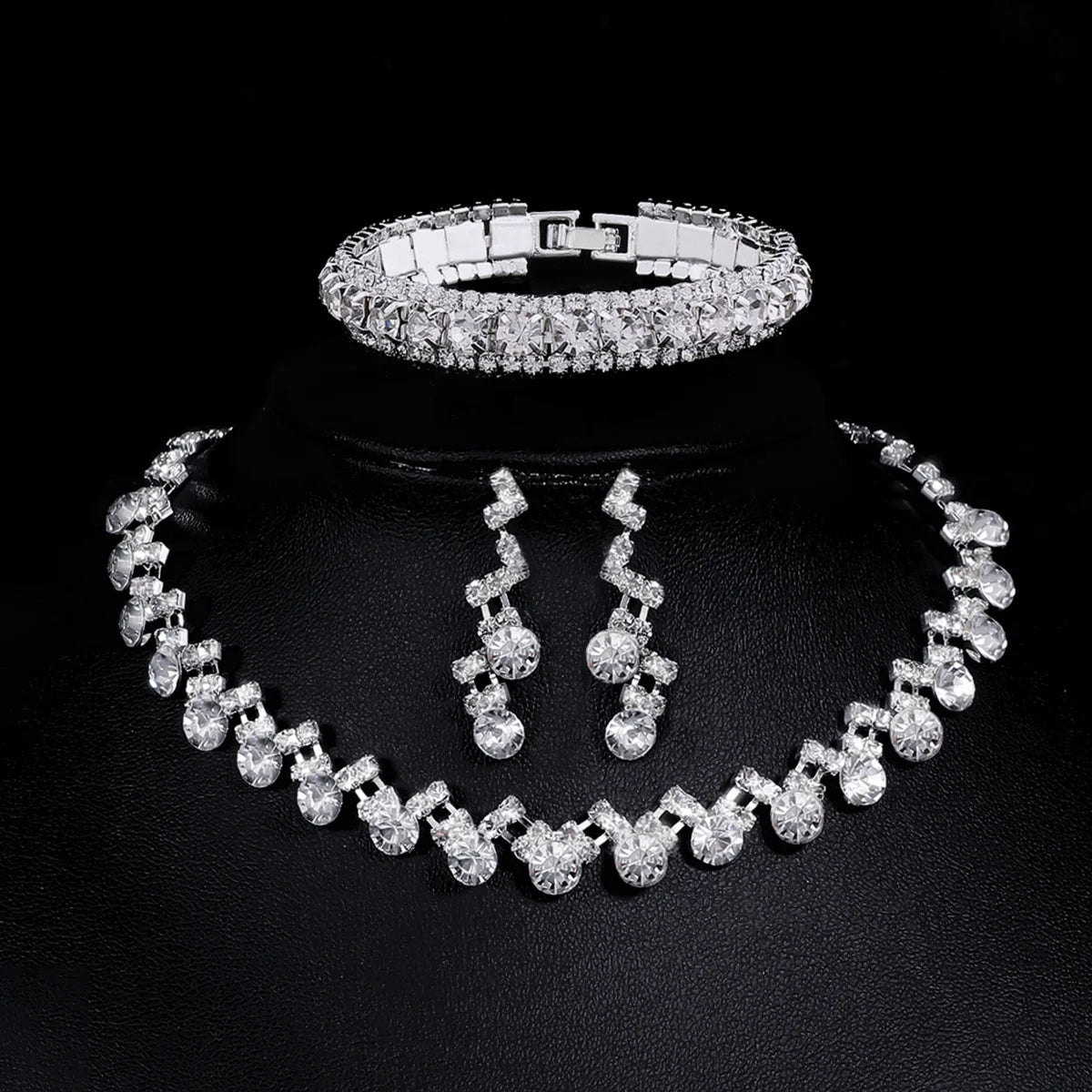 DAIHE SET-3497 Zircon Three-piece Bracelet Necklace Earrings Freshwater Pearl Luxury Party Set