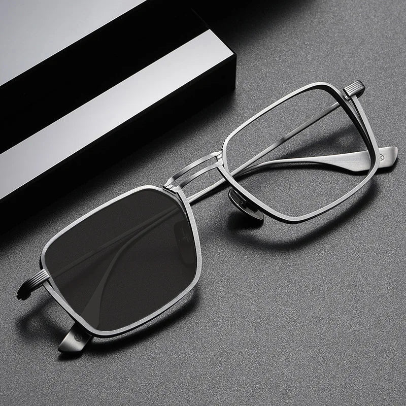 ADE WU New Design Metal Square Double Bridge Eyeglasses Photochromic Optical Glasses for Men