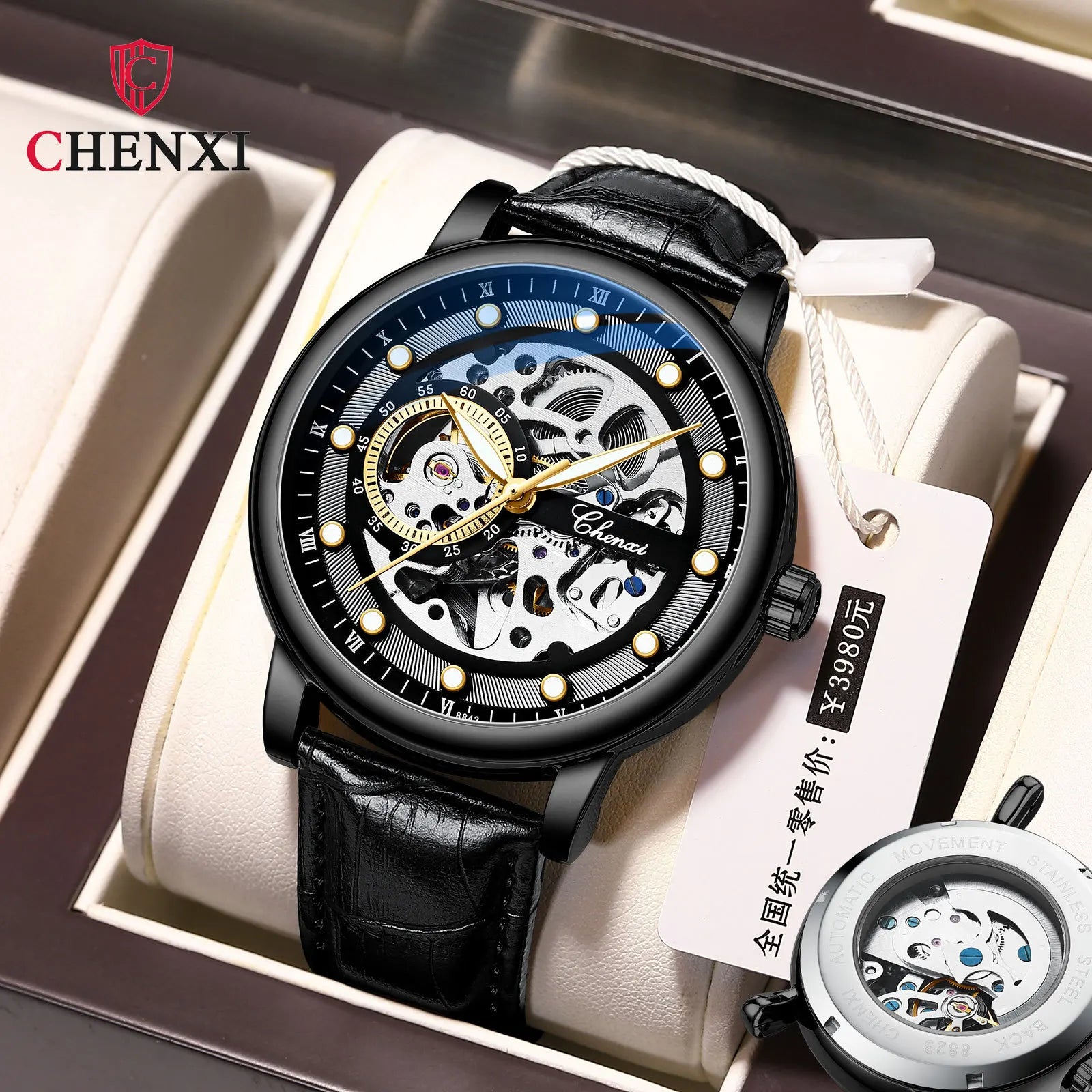 CHENXI Men's Hollow  Mechanical Watch Business Fashion Luminous Waterproof Live Cross-border Factory