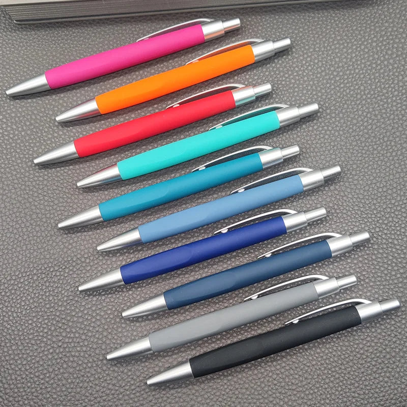 Multicolor Rubber Coated Soft Click Action Ball Pen Orange Plastic Body With Single Color Logo Customization Promotional Pens