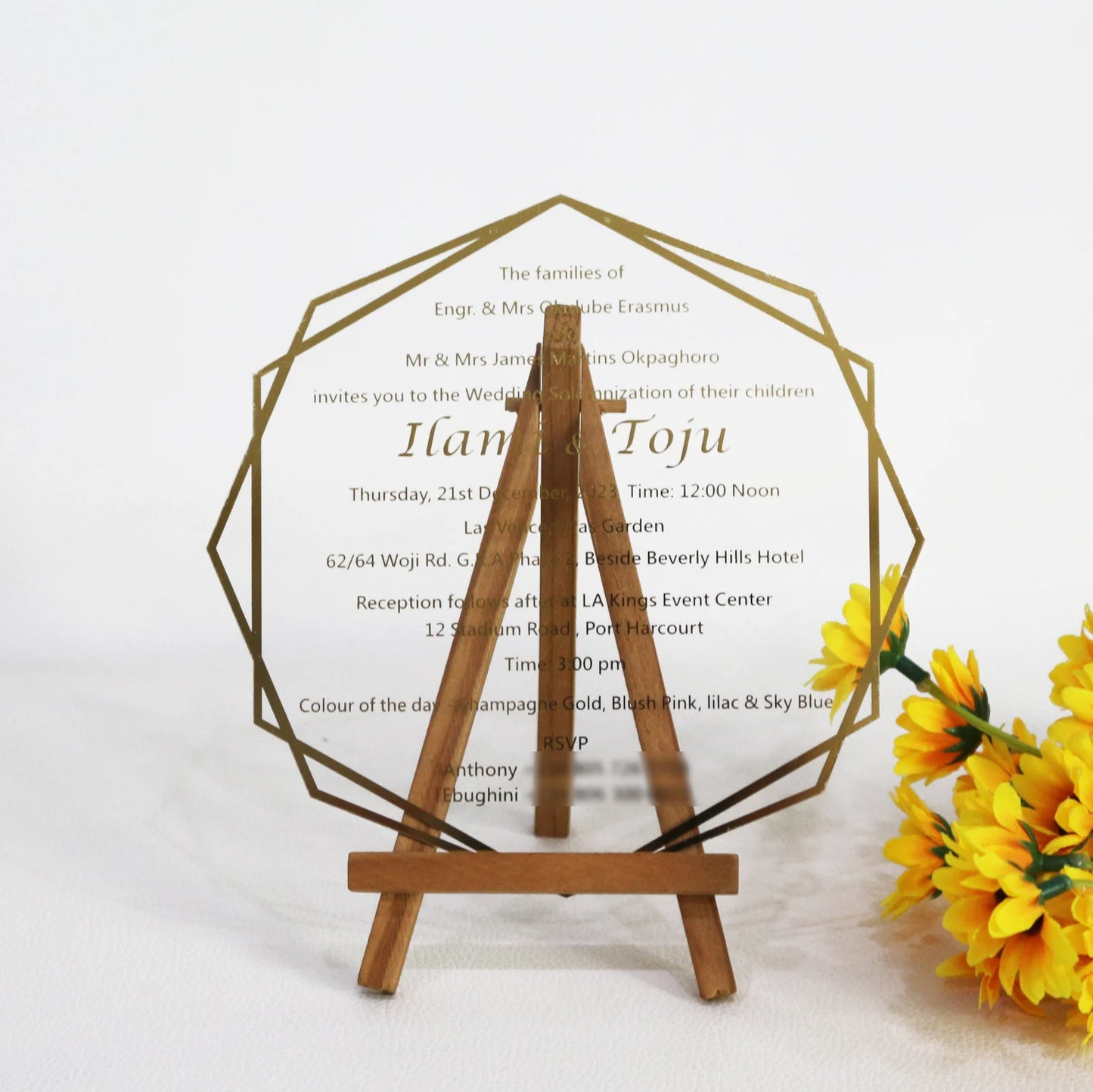 New Product Hexagon Shape Clear Acrylic Wedding Invitation Cards Custom Hot Stamping Design Wedding Menu Card