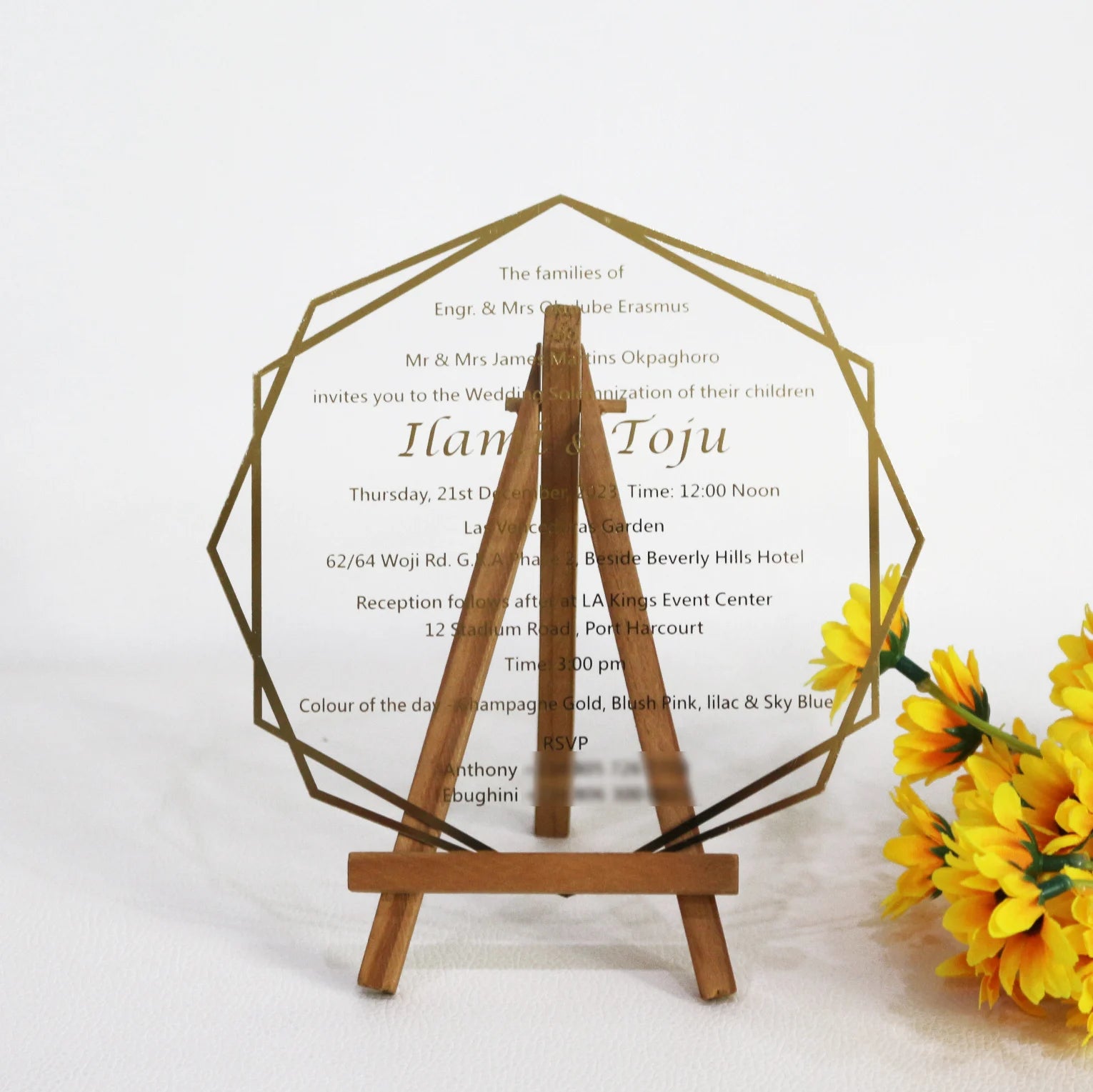 New Product Hexagon Shape Clear Acrylic Wedding Invitation Cards Custom Hot Stamping Design Wedding Menu Card