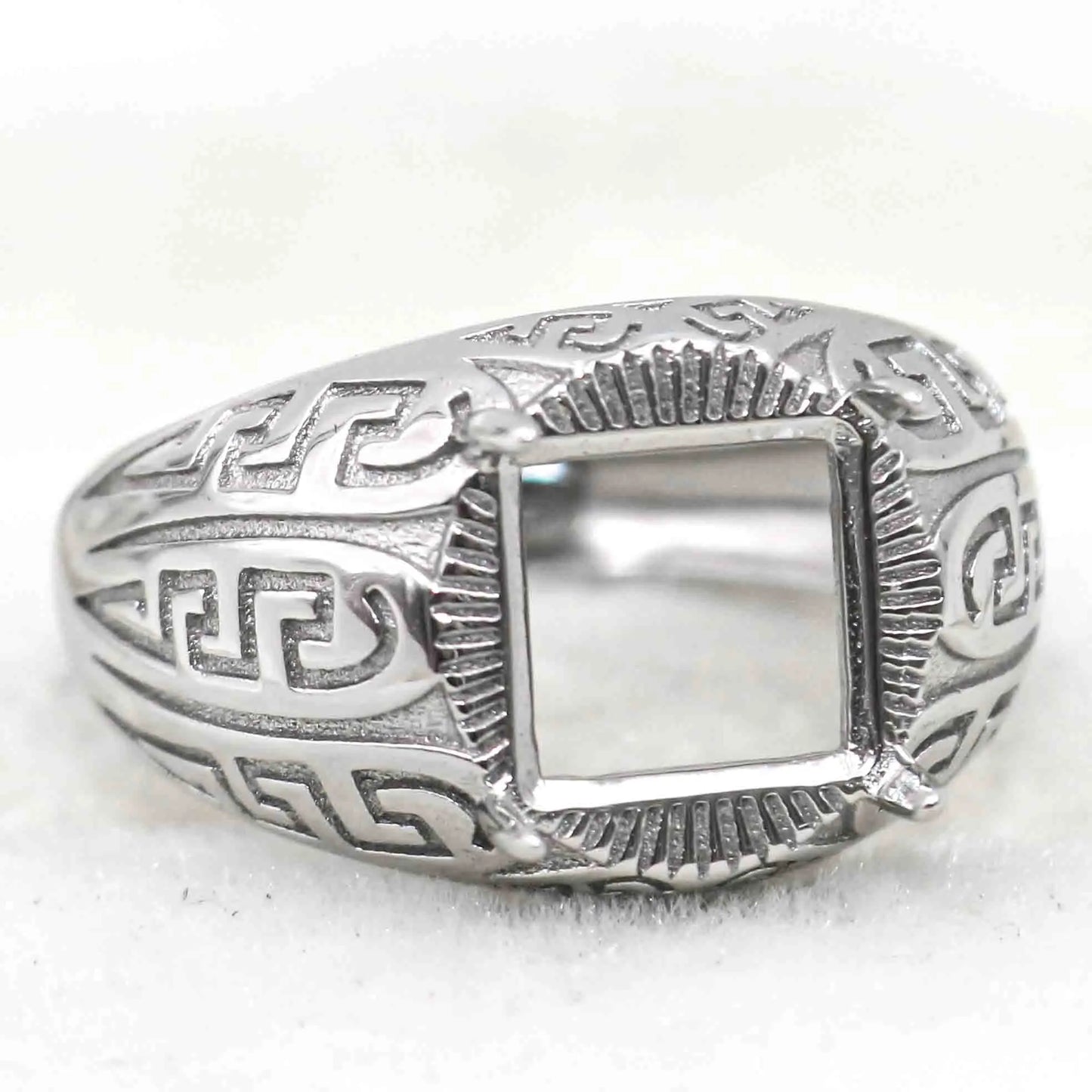 Sterling Silver 8*8mm Semi Mount Men's Ring Frame Empty Blank Claw Setting S925 Base Holder Without Center Stone for DIY Inla