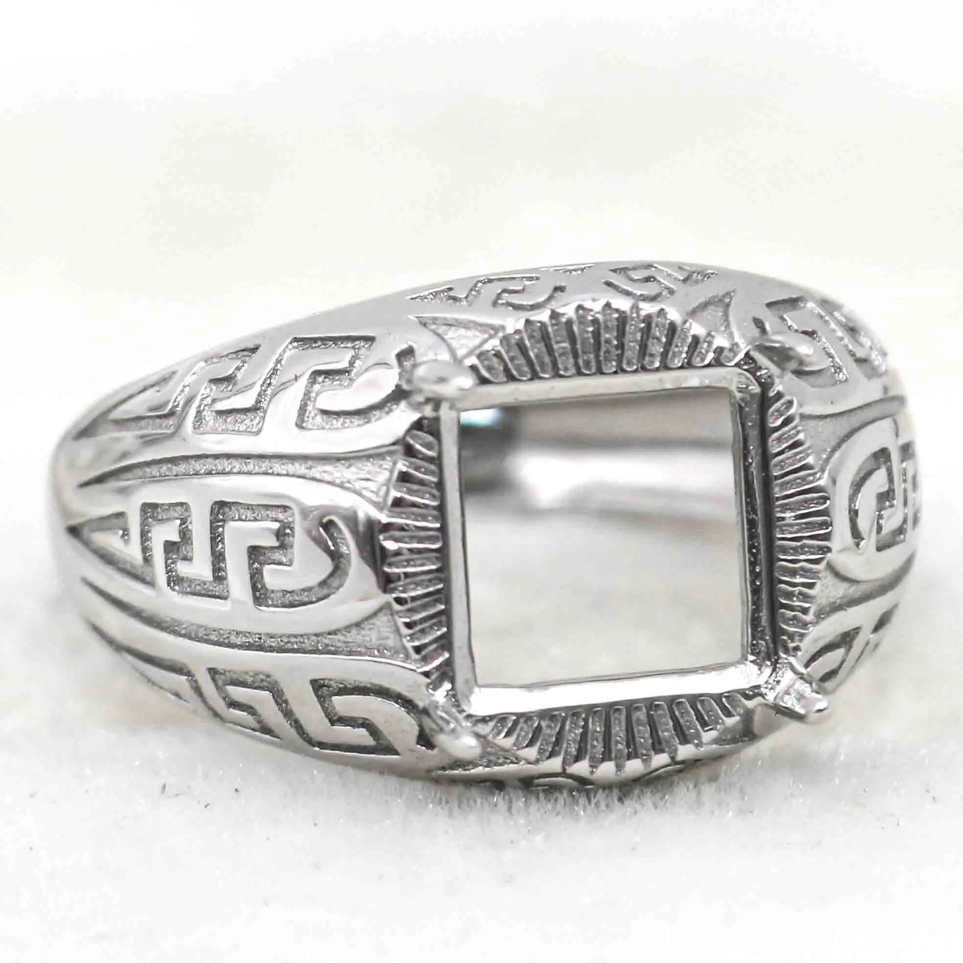 Sterling Silver 8*8mm Semi Mount Men's Ring Frame Empty Blank Claw Setting S925 Base Holder Without Center Stone for DIY Inla