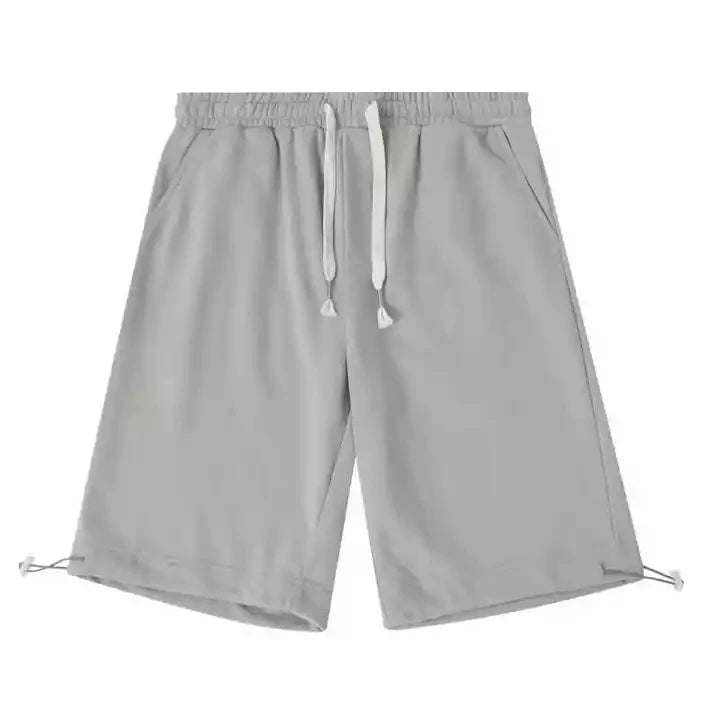 Mens Custom Print 100% Cotton Elastic Waist Gym Shorts Breathable Sport Casual Training