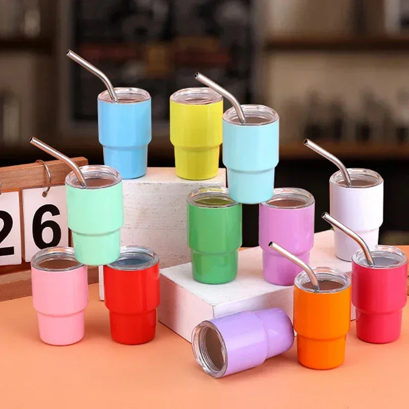 Mini Shot Tumbler with Lid Food Grade Leakproof Heat-Resistant Stainless Steel Insulated Straw Water Cup Coffee Mug