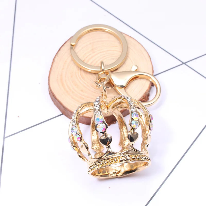 Fashion 3D Crown Shape Keychain Bling Crystal Rhinestone Crown Key Chains Metal Key Rings Charm Pendants Sparkly Crown Keycha
