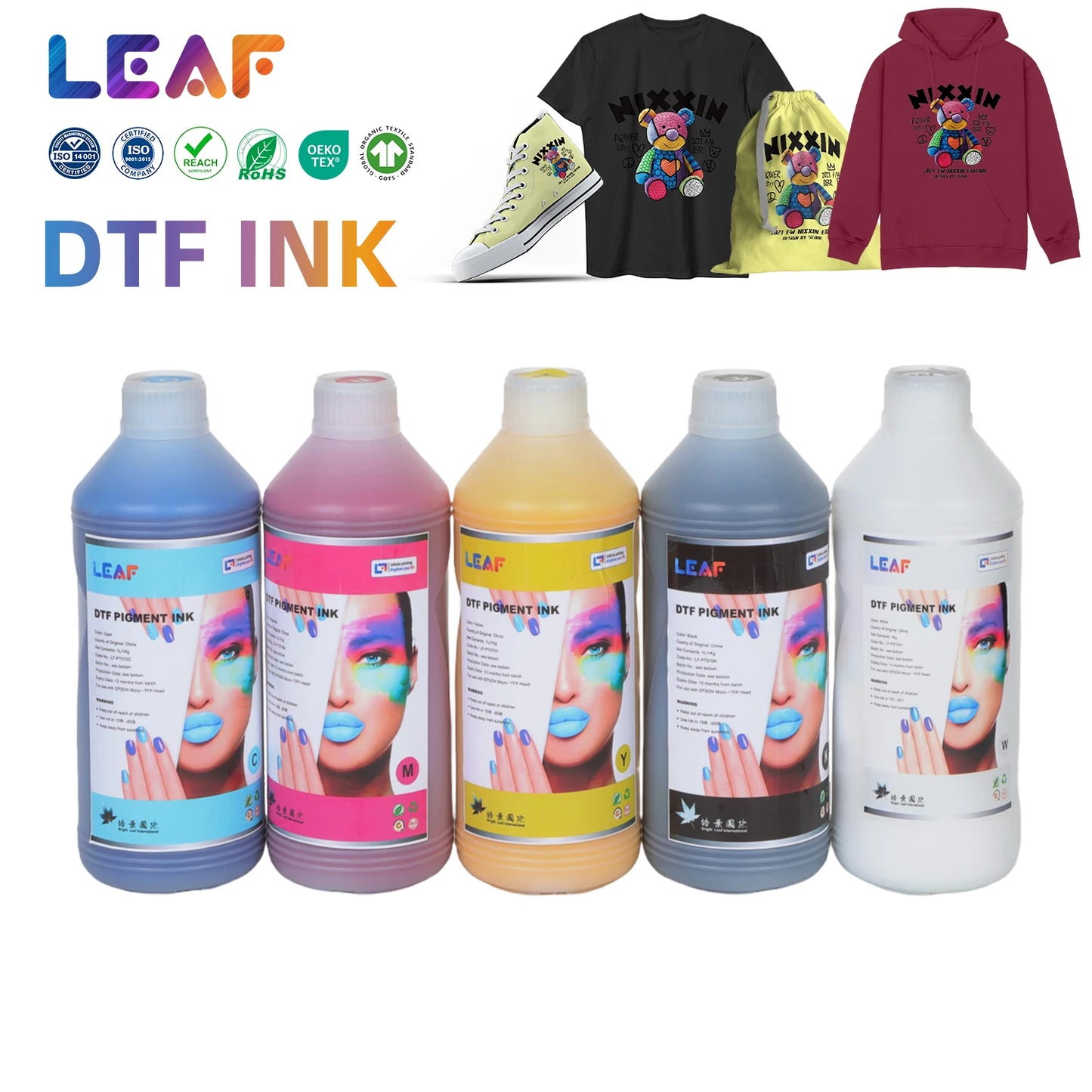 LEAF DTF Ink Printer Inks Premium 5 Colors 1000ml DTF Pigment Printing Ink for  for Epson I3200 I1600 Xp600 1390 4720 Tx800 Head