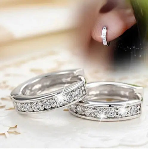 CAOSHI Luxury Silver Color Women Hoop Earrings Small Circle Dazzling CZ Delicate Female Party Earring Daily Wear Classic Jewe