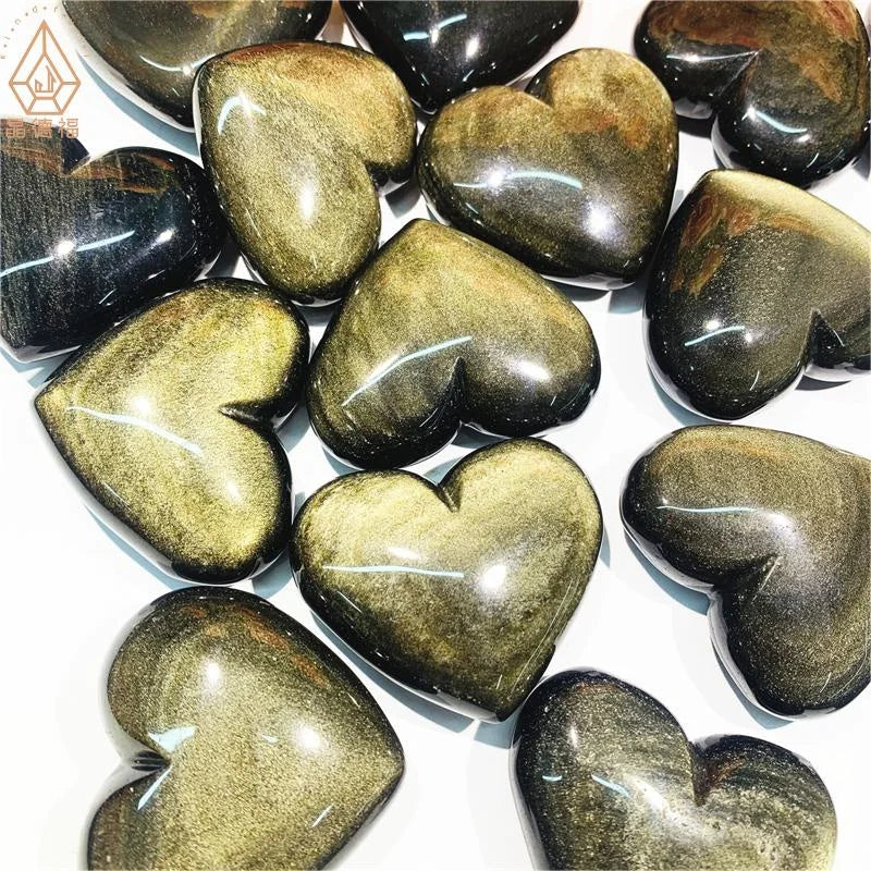 Wholesale 5-6cm High Quality Golden Sheen Obsidian Heart Stones Crystal Heart Stone for Meditation