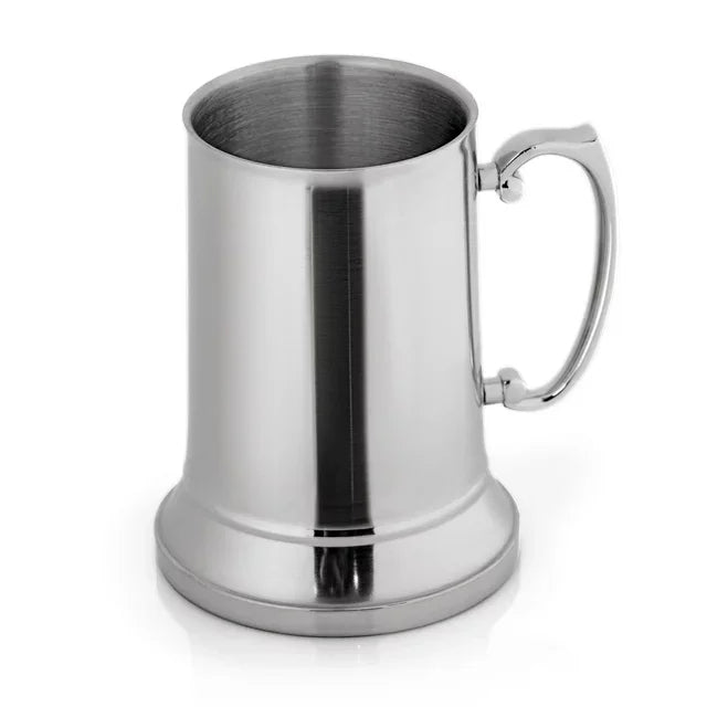 Double Decker Stainless Steel Beer Mug Unbreakable Beer Mugs 550ml Travel Mug Beer Tumbler with Handle for Party and Banquet
