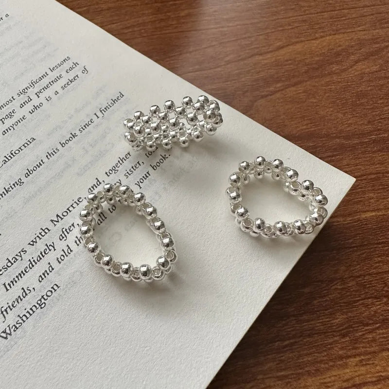 Handmade Sterling Silver Beaded Ring Simple & Stretchy 925 Silver Minimalist Jewelry for Every Day