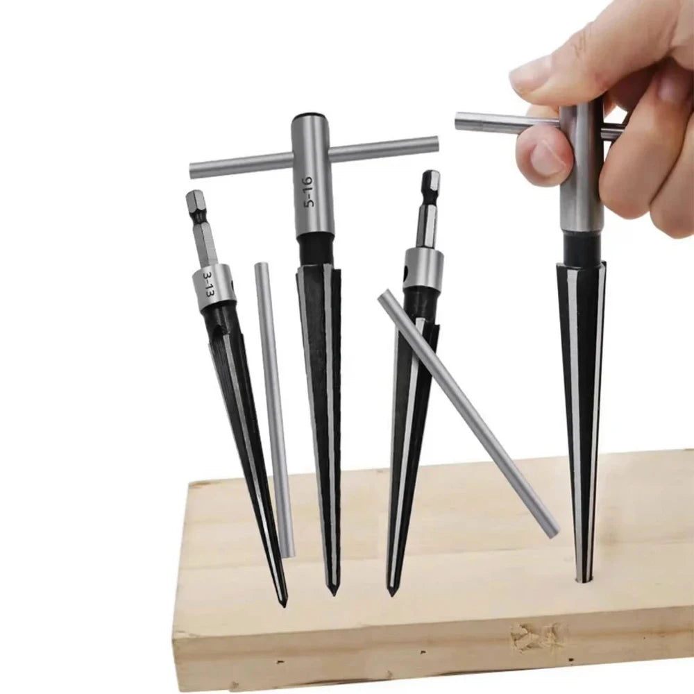 T Handle Tapered Steel Drill Bit 6 Flute Chamfer Reaming Cutting Tool 3-13/5-16mm Bridge Pin Handheld Reamer