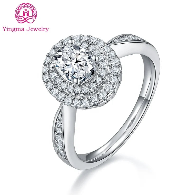 Factory Direct Sale Luxury Real Mossanite Ring 1.0ct Oval Cut 5*7 mm 925 Silver  White Color Moissanite Women Finger Rings