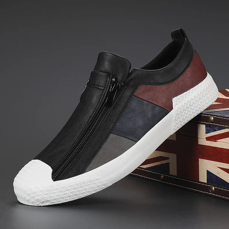 2024 Spring New Zipper Casual Board Shoes Sports Hiking Zipper Leather Shoes