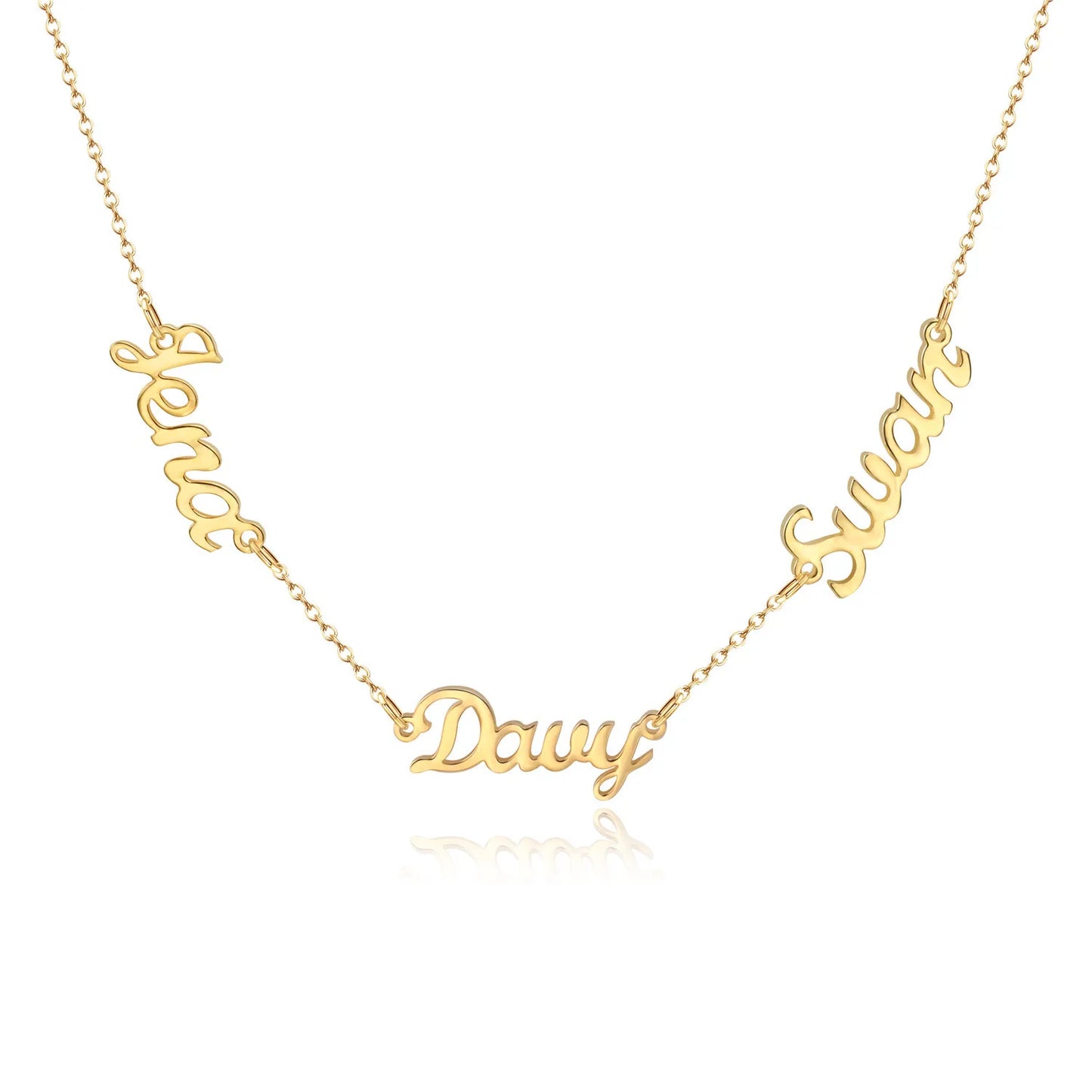 PVD Gold Plated Stainless Steel  Custom 3 Name Necklace Family Members Name Combination Jewelry Custom One Piece