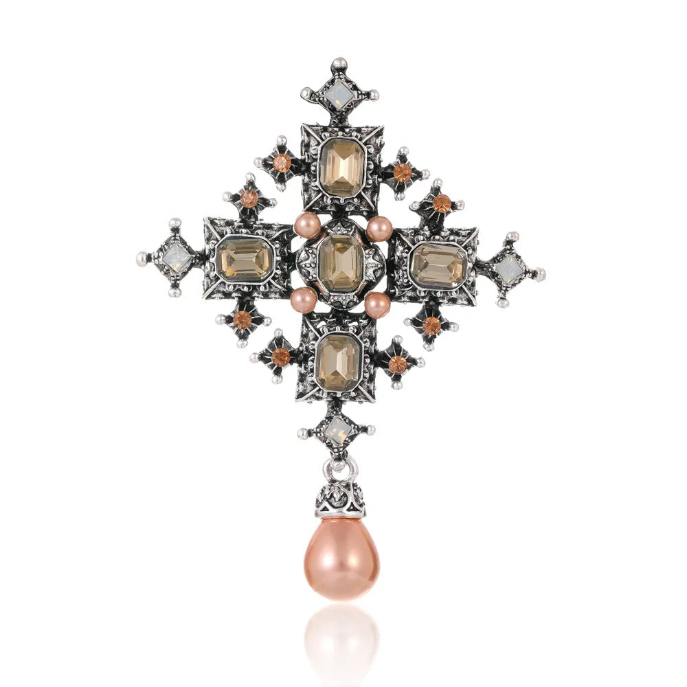 DRAL1096 Baroque Cross Pearl Brooch Personalized Femininity Coat Brooch Shirt Collar Pin Versatile Accessory