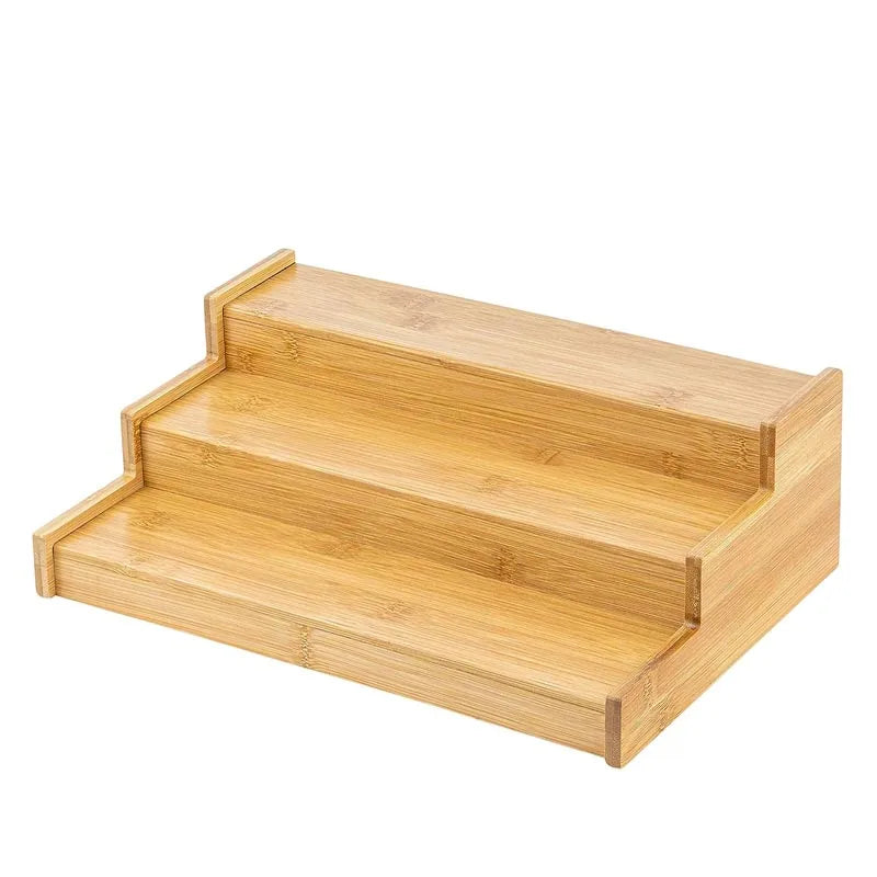Bamboo Spice Rack Organizer for Cabinet 3-Tier for Pantry Cabinet or Countertop Waterproof and Non Skid Shelf