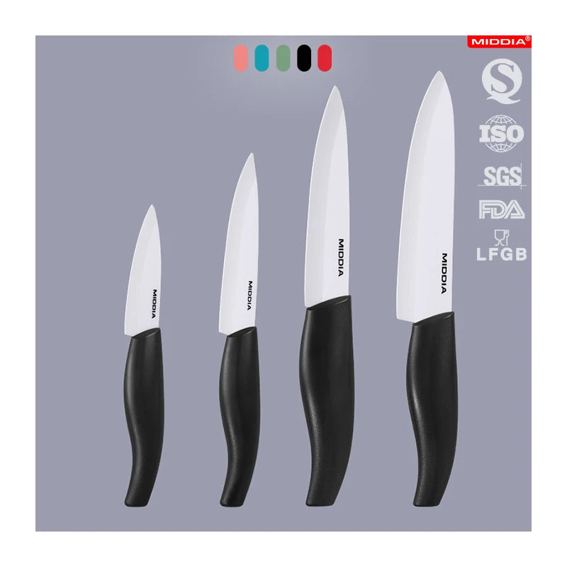 MIDDIA Professional Chef Knives Set Eco-Friendly Ambidextrous Ceramic Blade Kitchen Accessories PP Handle for Cooking