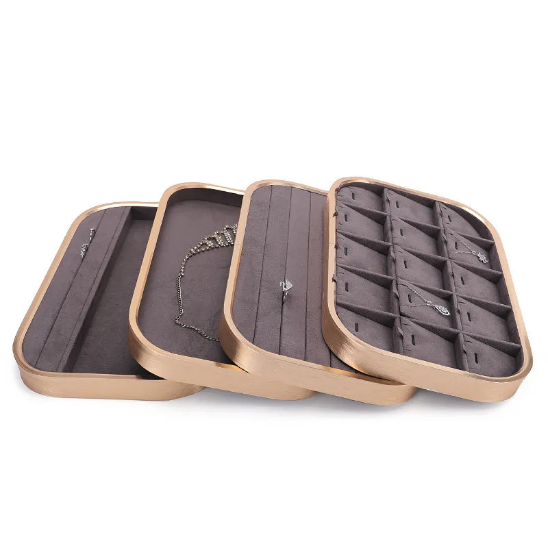 Customize Logo Metal Jewelry Display  Organizer Tray Microfiber Inside for Ring Blank Pendant Service Tray With Round Corner