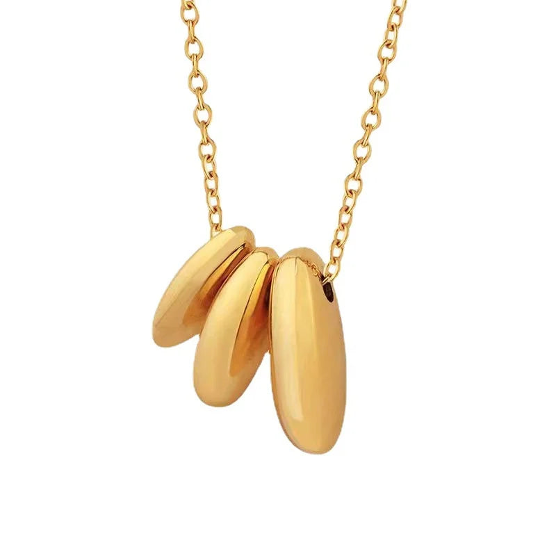 LUOYAN Classic Stylish Daily Waterproof Geometric 18K Gold Plated Stainless Steel Link Oval Pendant Necklace for Wedding Part